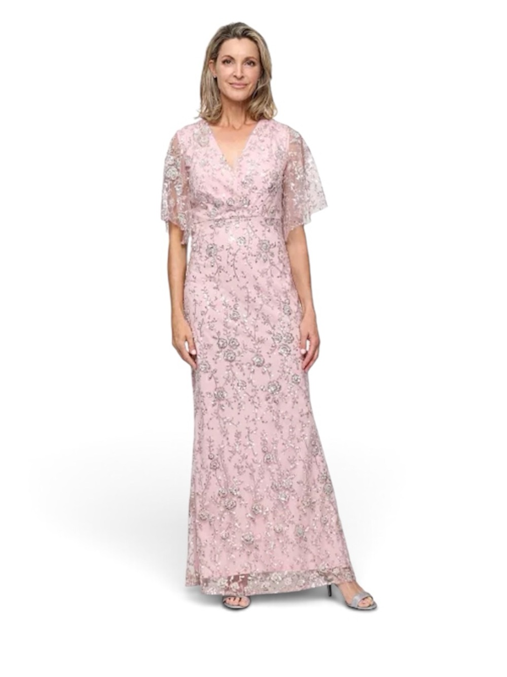 SL Fashions Women's Beaded Surplice Neck Long Dress